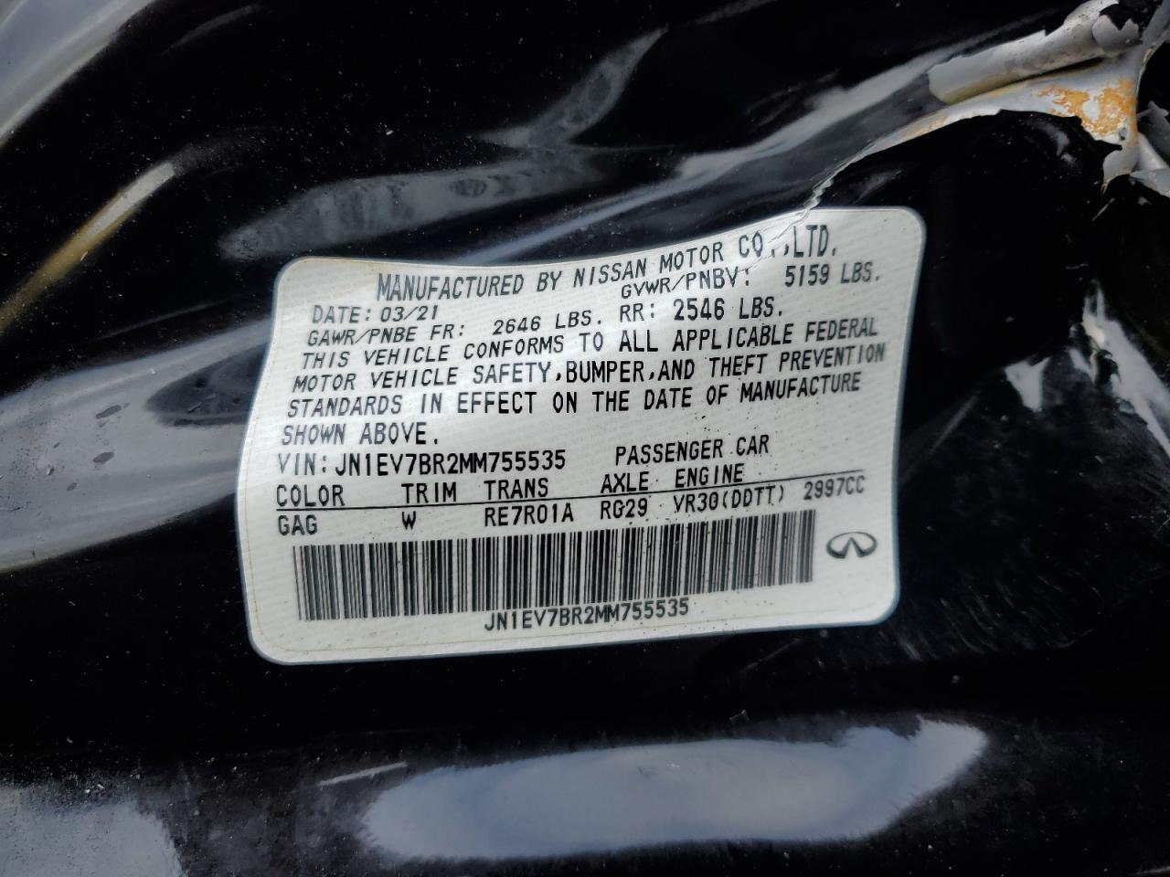 2021 Infiniti Q50 Luxe VIN: JN1EV7BR2MM755535 Lot: 90572915