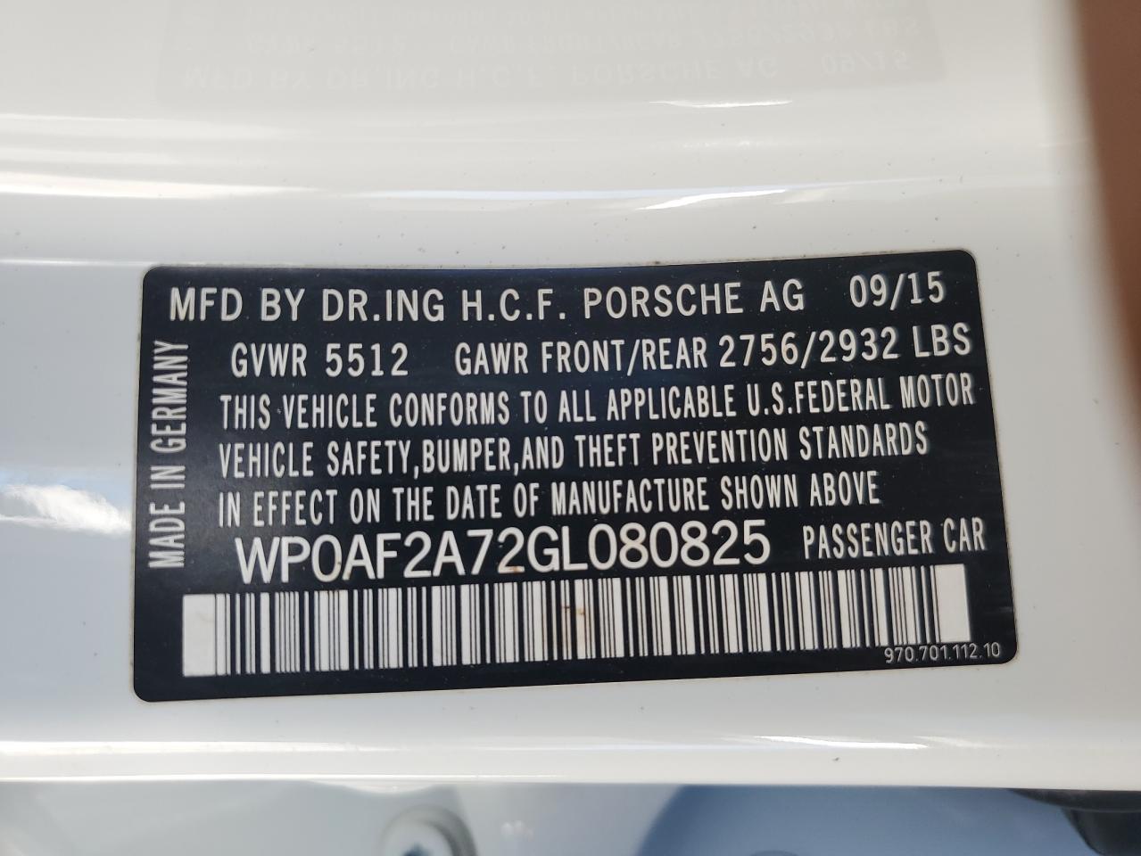 2016 Porsche Panamera Gts VIN: WP0AF2A72GL080825 Lot: 84402405