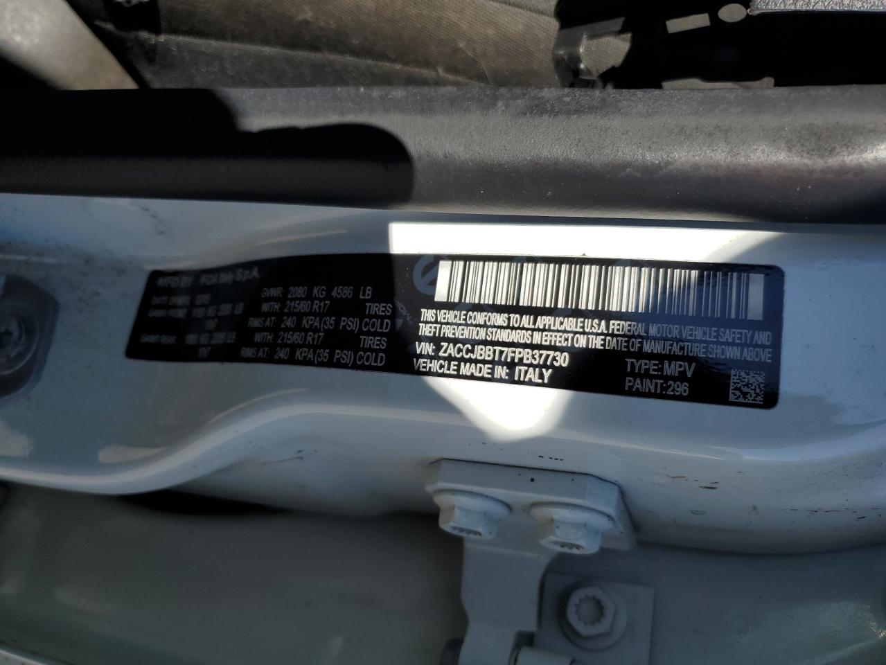 2015 Jeep Renegade Latitude VIN: ZACCJBBT7FPB37730 Lot: 85167575