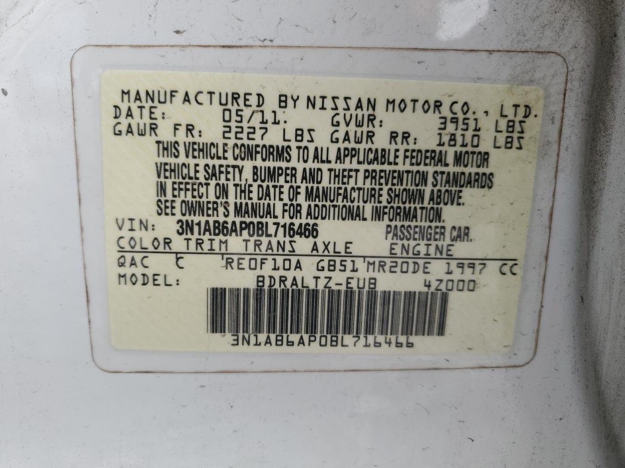 2011 Nissan Sentra VIN: 3N1AB6AP0BL716466 Lot: 81854915