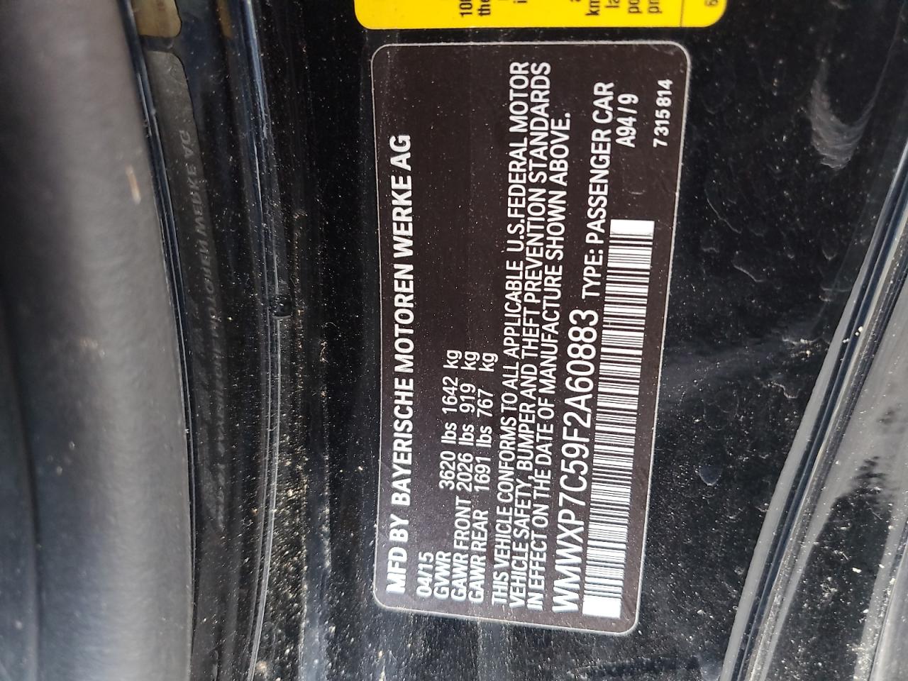 2015 Mini Cooper S VIN: WMWXP7C59F2A60883 Lot: 90763165