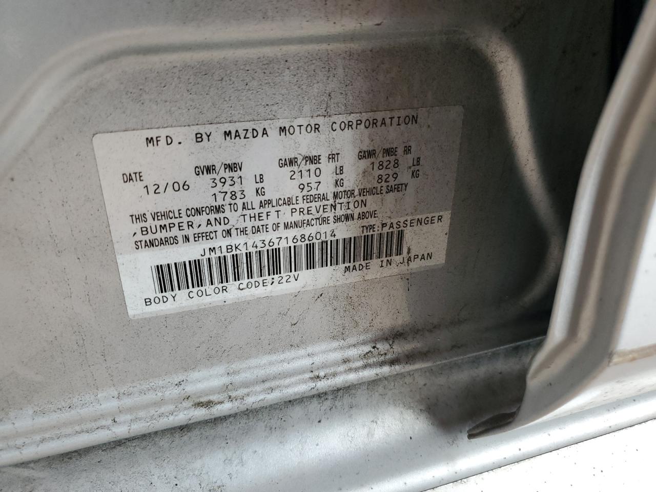 2007 Mazda 3 Hatchback VIN: JM1BK143671686014 Lot: 85728105