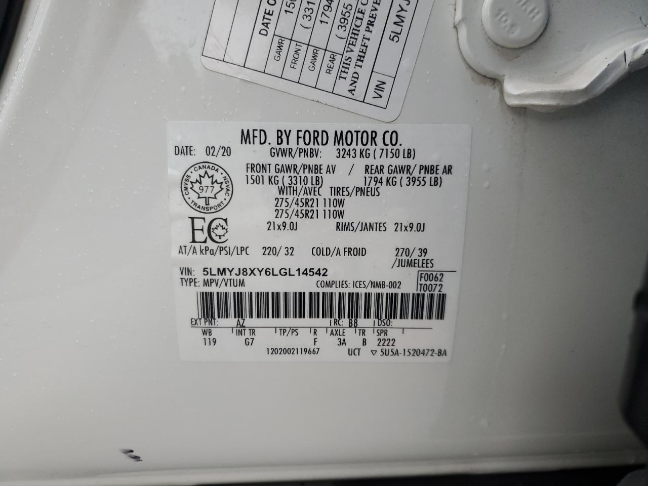 2020 Lincoln Aviator Grand Touring VIN: 5LMYJ8XY6LGL14542 Lot: 90689335