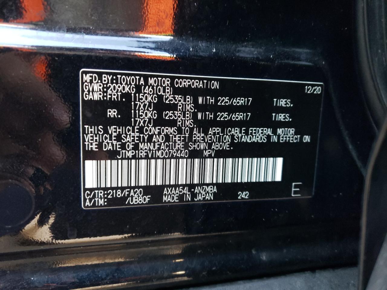 2021 Toyota Rav4 Xle VIN: JTMP1RFV1MD079440 Lot: 89727575