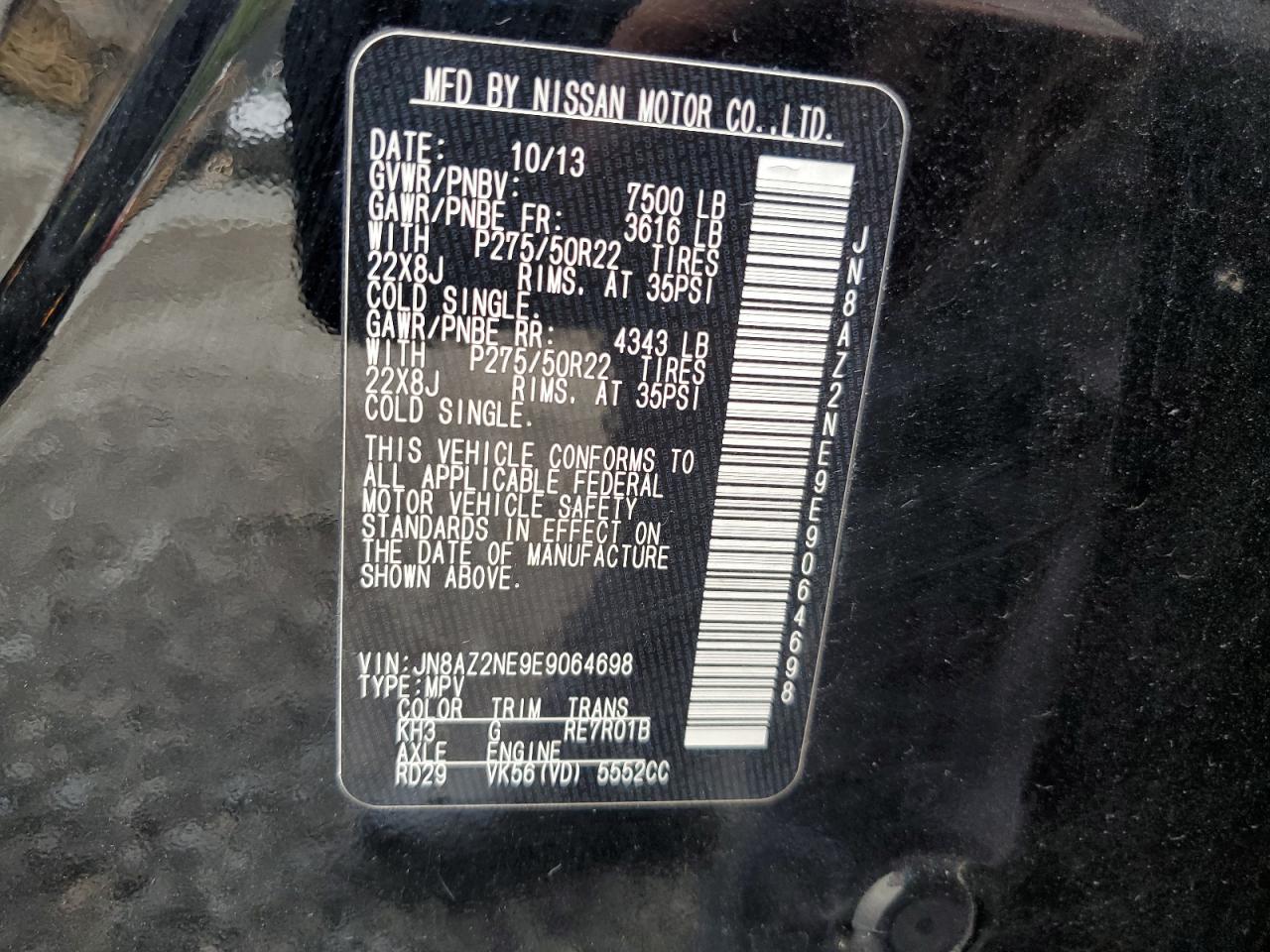 2014 Infiniti Qx80 VIN: JN8AZ2NE9E9064698 Lot: 85112925