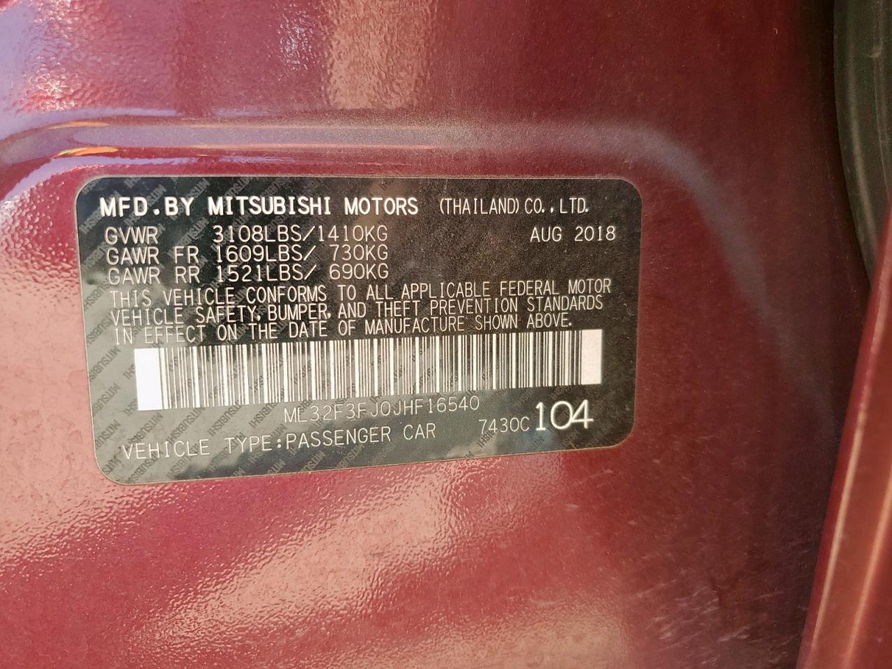 2018 Mitsubishi Mirage G4 Es VIN: ML32F3FJ0JHF16540 Lot: 84578365