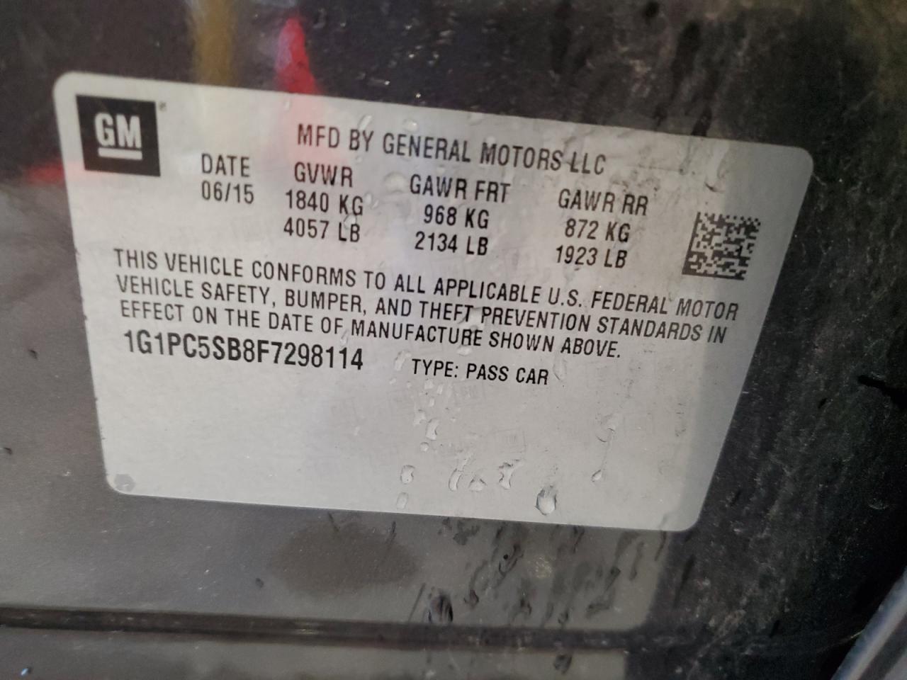 2015 Chevrolet Cruze Lt VIN: 1G1PC5SB8F7298114 Lot: 84757465