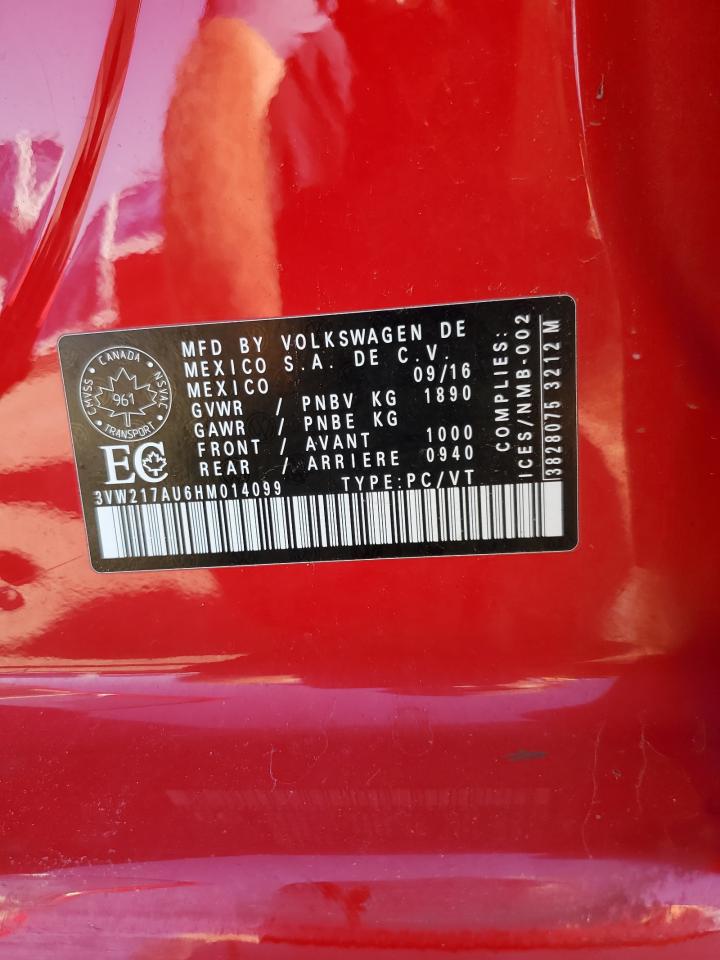 2017 Volkswagen Golf S VIN: 3VW217AU6HM014099 Lot: 84003245