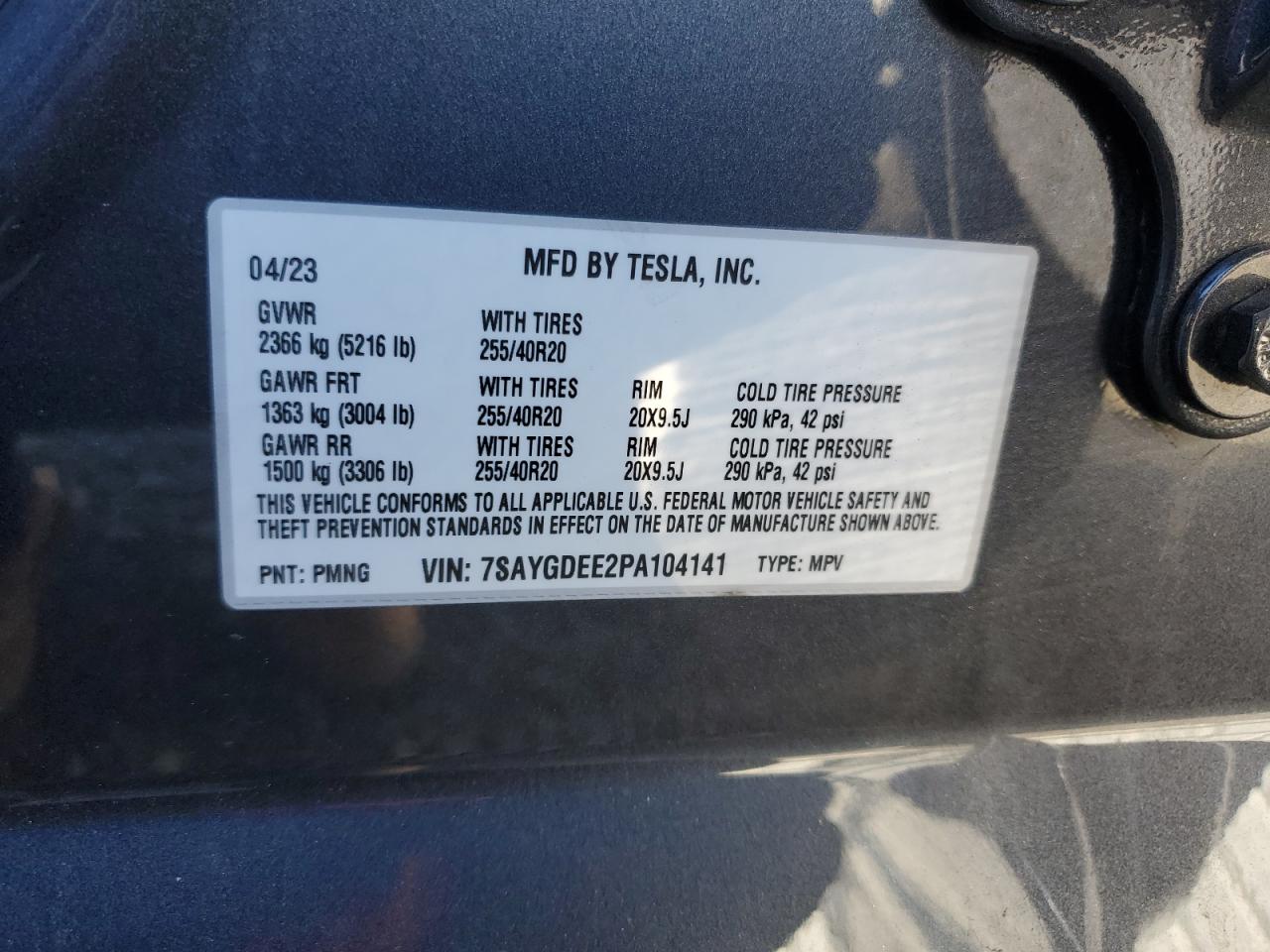 2023 Tesla Model Y VIN: 7SAYGDEE2PA104141 Lot: 85351425