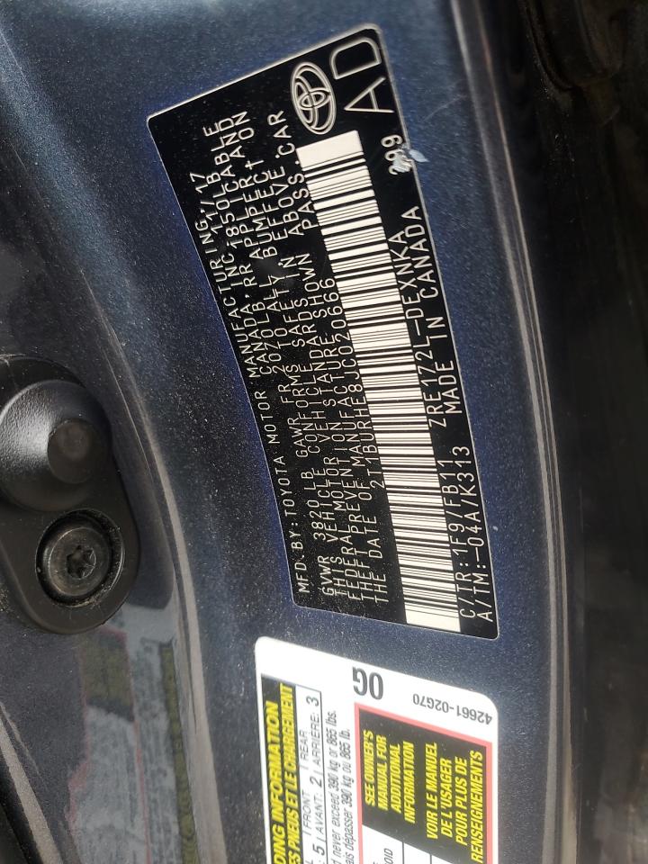 2018 Toyota Corolla L VIN: 2T1BURHE8JC020666 Lot: 85920565