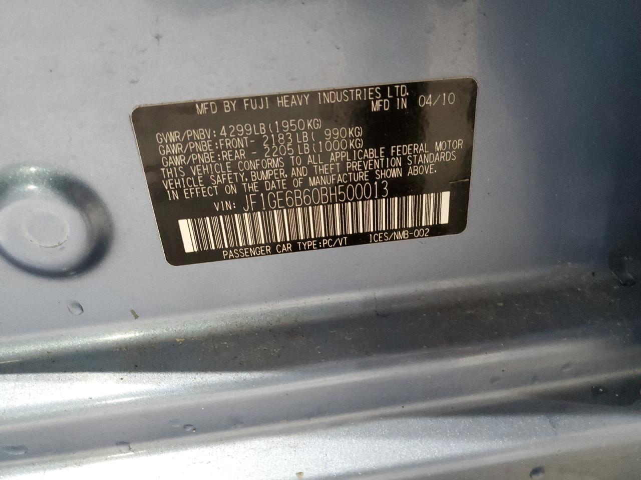 2011 Subaru Impreza VIN: JF1GE6B60BH500013 Lot: 82357465