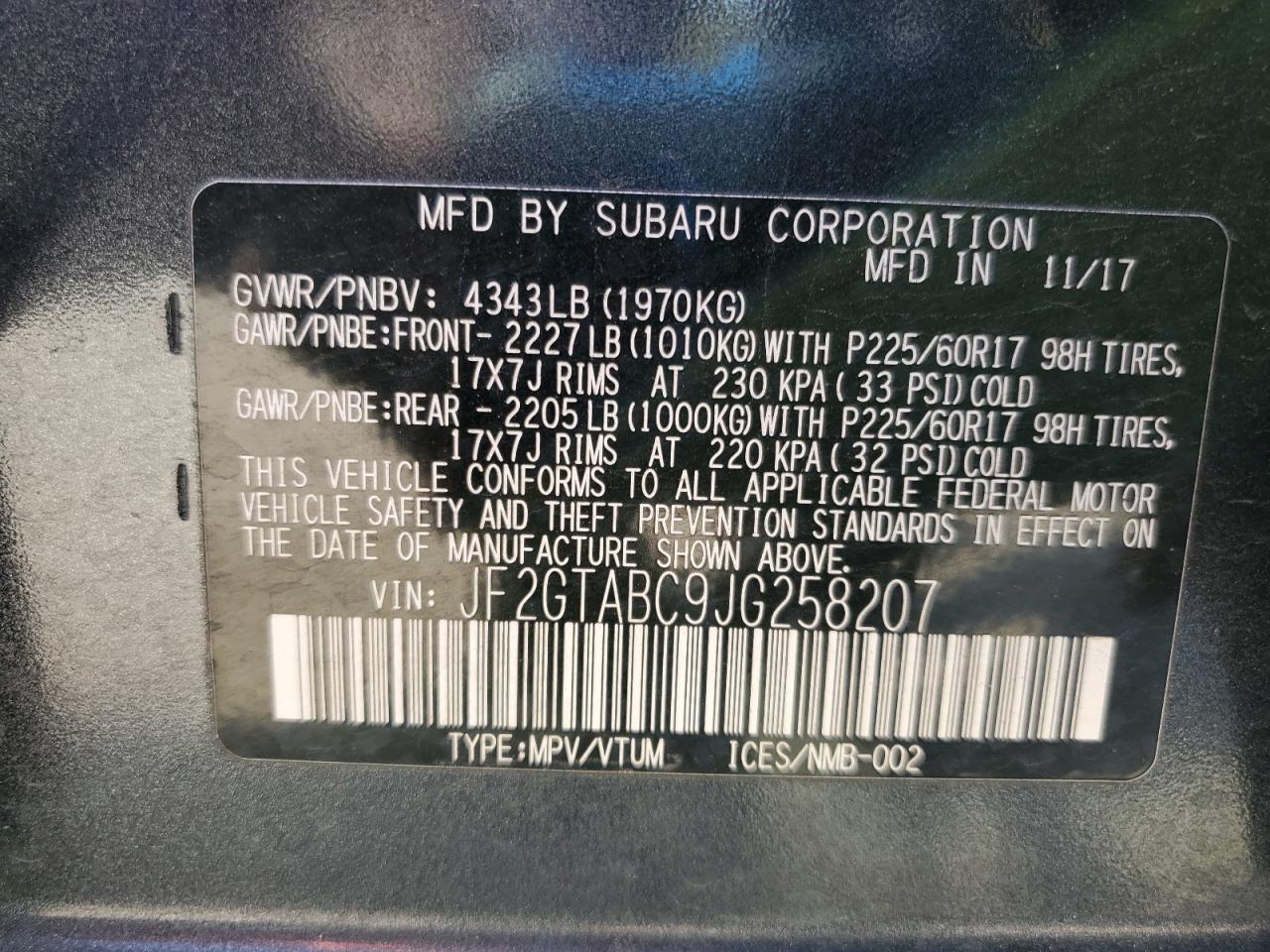 2018 Subaru Crosstrek Premium VIN: JF2GTABC9JG258207 Lot: 87005125