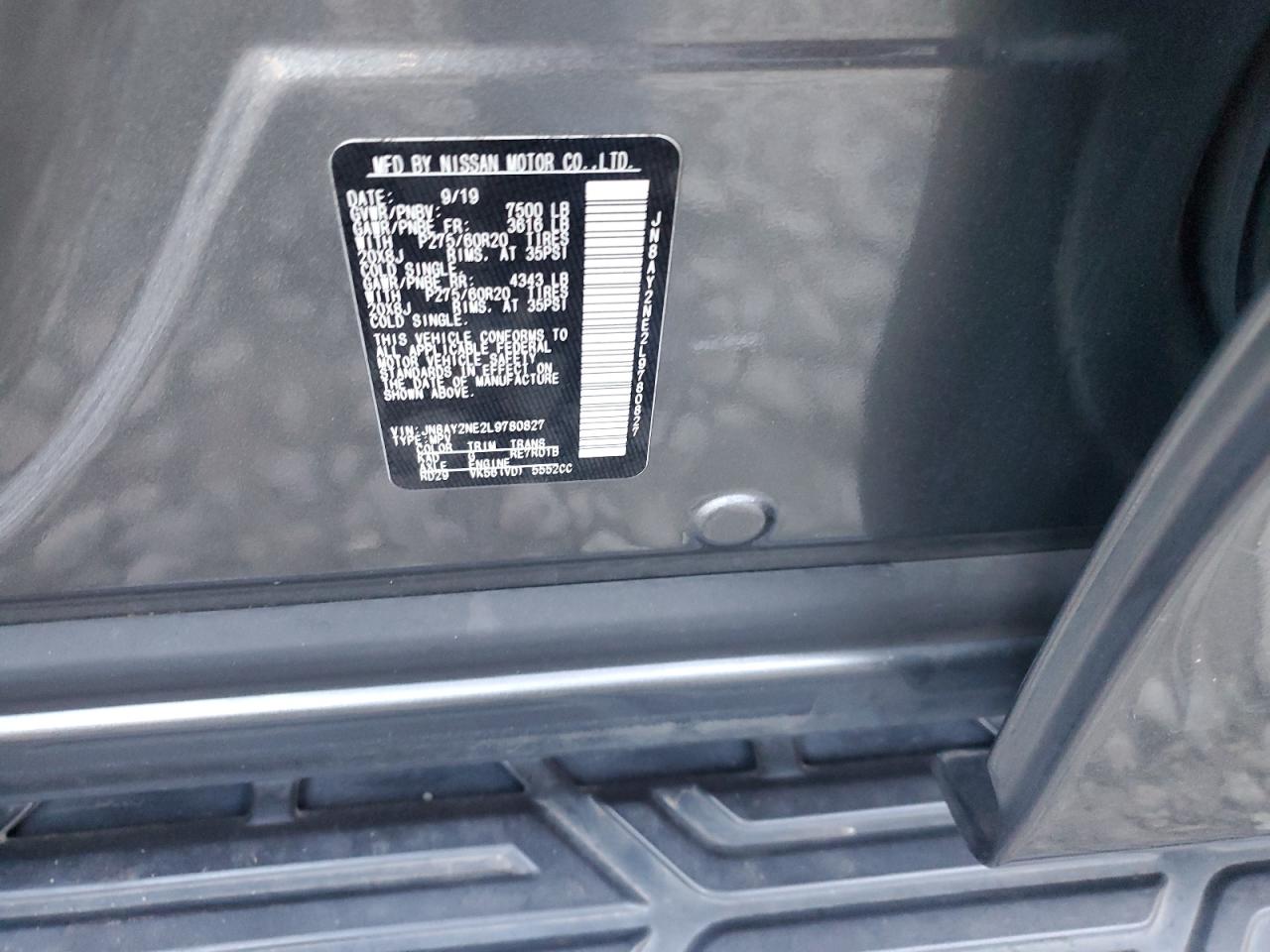 2020 Nissan Armada Platinum VIN: JN8AY2NE2L9780827 Lot: 85829045