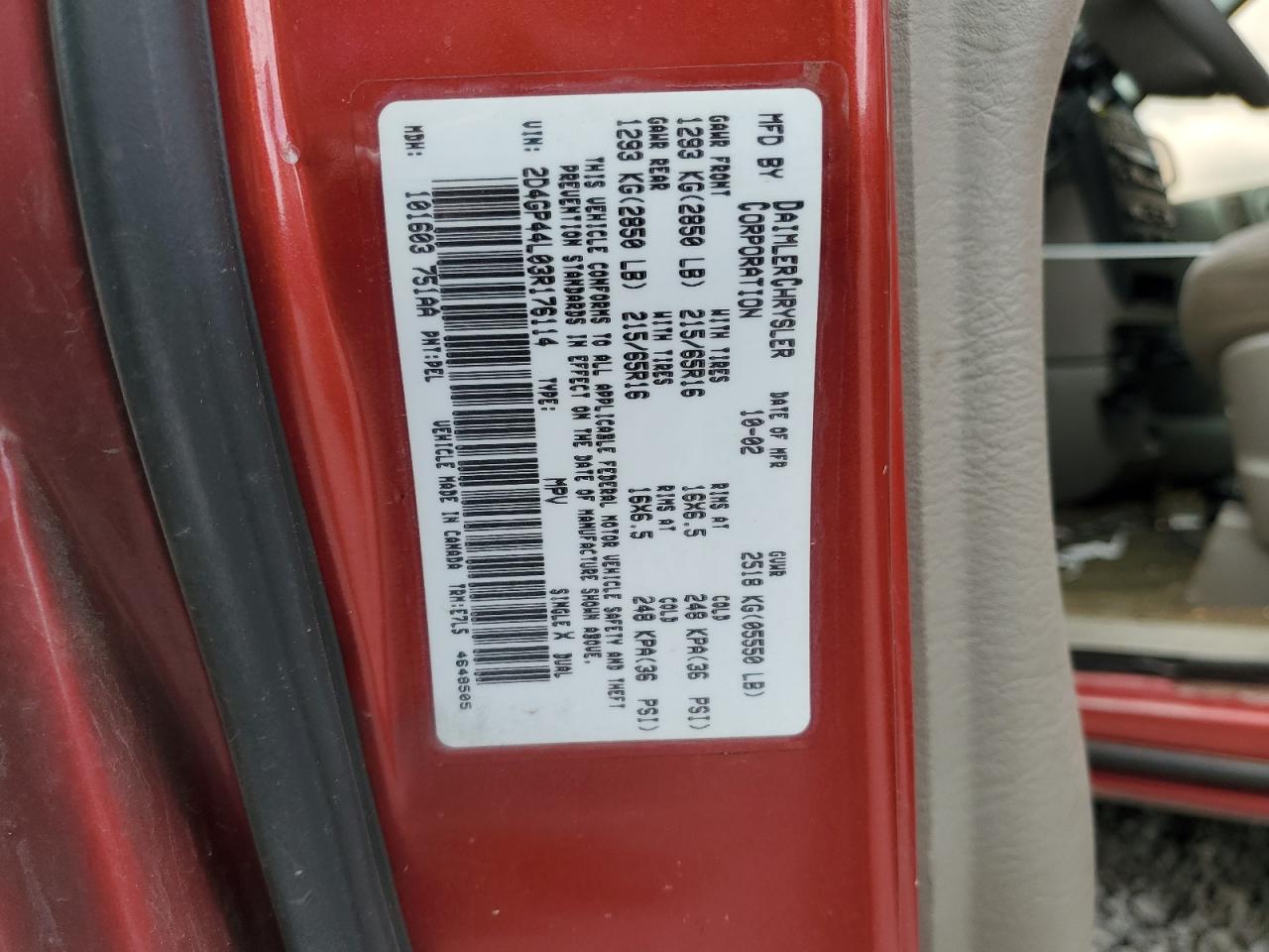 2003 Dodge Grand Caravan Sport VIN: 2D4GP44L03R176114 Lot: 84481385