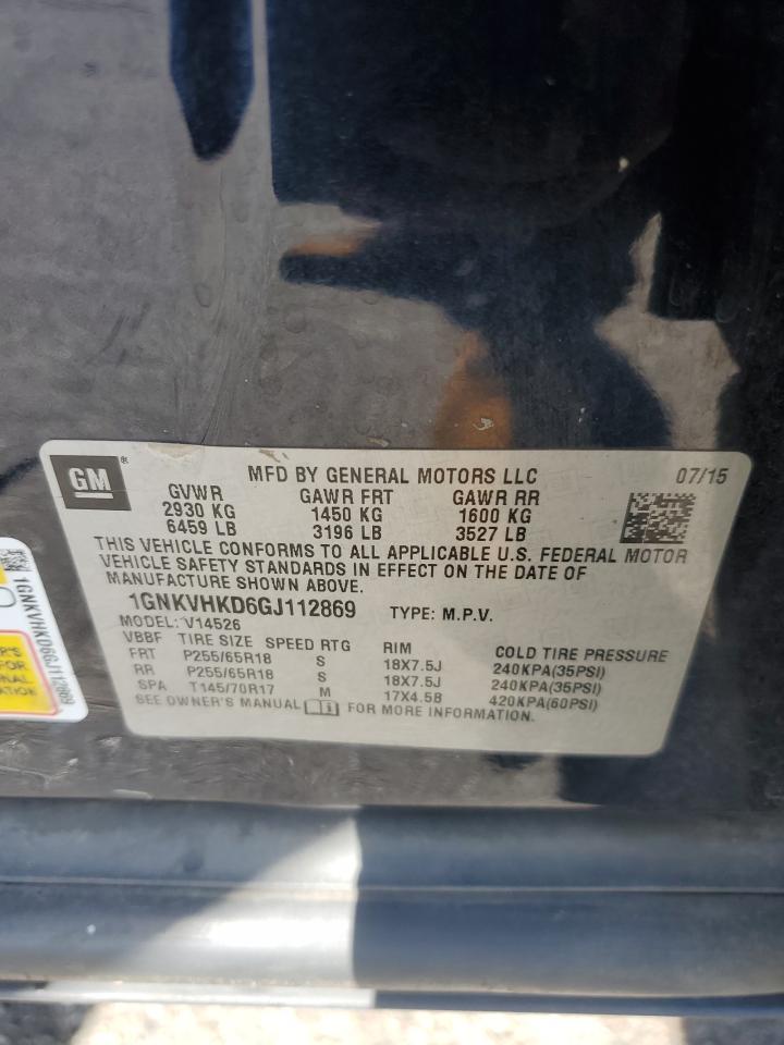 2016 Chevrolet Traverse Lt VIN: 1GNKVHKD6GJ112869 Lot: 81939515