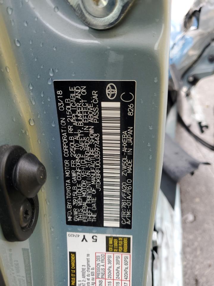 2018 Toyota Prius VIN: JTDKBRFU0J3597443 Lot: 82288495