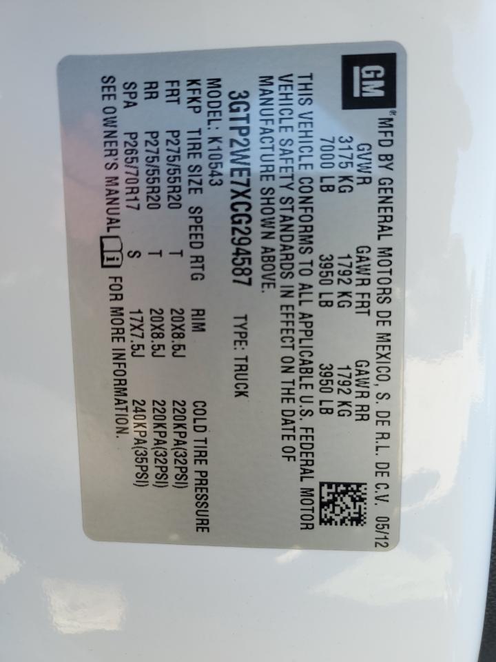 2012 GMC Sierra K1500 Slt VIN: 3GTP2WE7XCG294587 Lot: 89667355