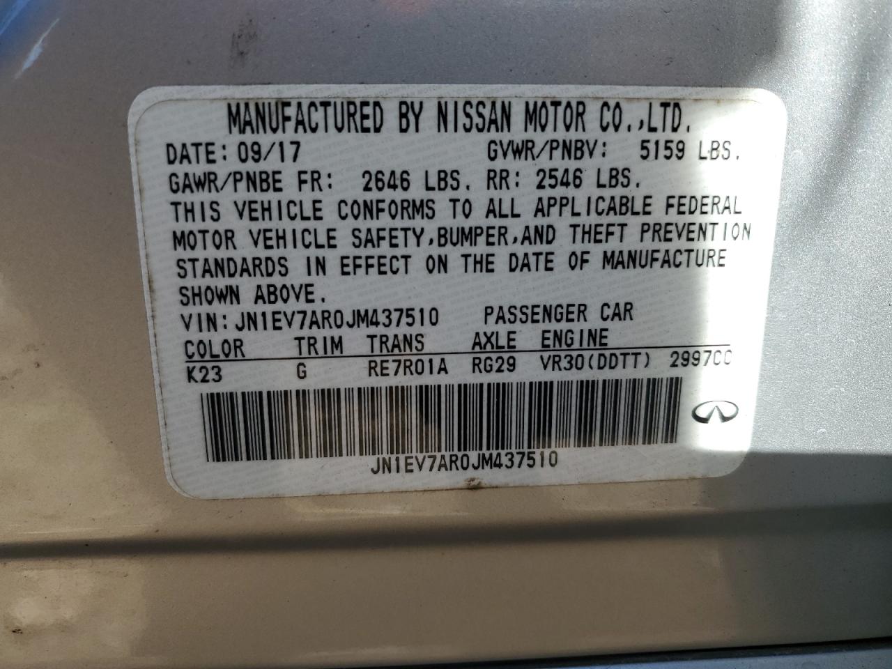 2018 Infiniti Q50 Luxe VIN: JN1EV7AR0JM437510 Lot: 90907635