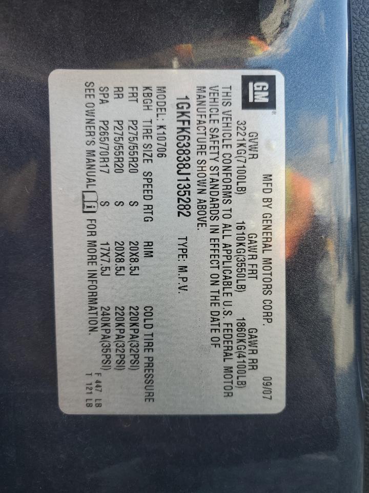 2008 GMC Yukon Denali VIN: 1GKFK63838J135282 Lot: 90633405