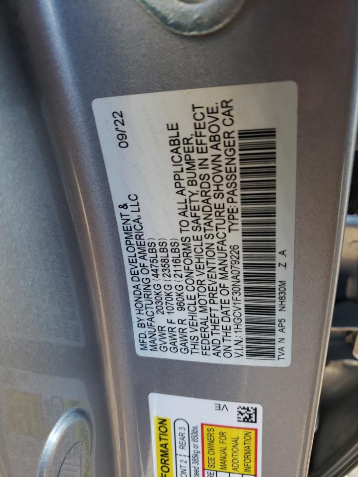 2022 Honda Accord Sport VIN: 1HGCV1F30NA079226 Lot: 84466975