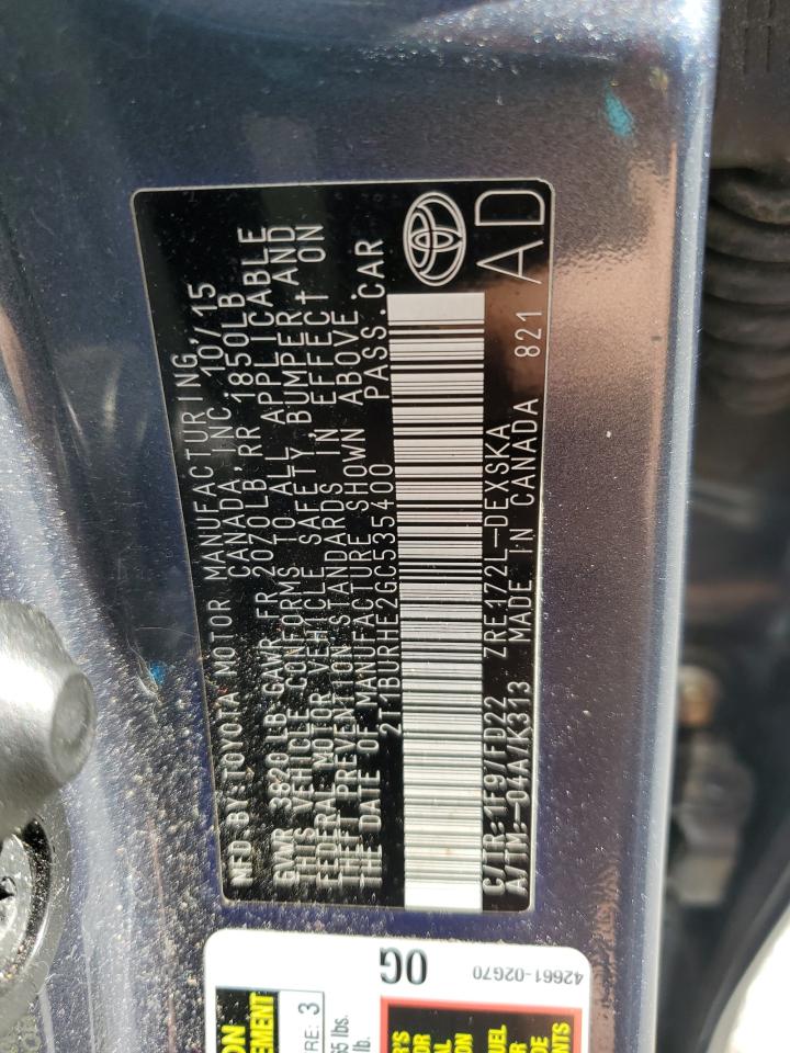 2016 Toyota Corolla L VIN: 2T1BURHE2GC535400 Lot: 81817855