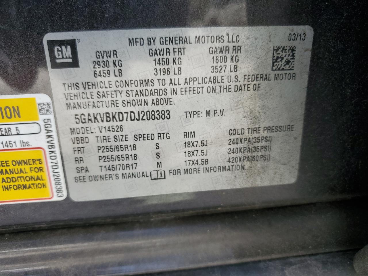 2013 Buick Enclave VIN: 5GAKVBKD7DJ208383 Lot: 85263235