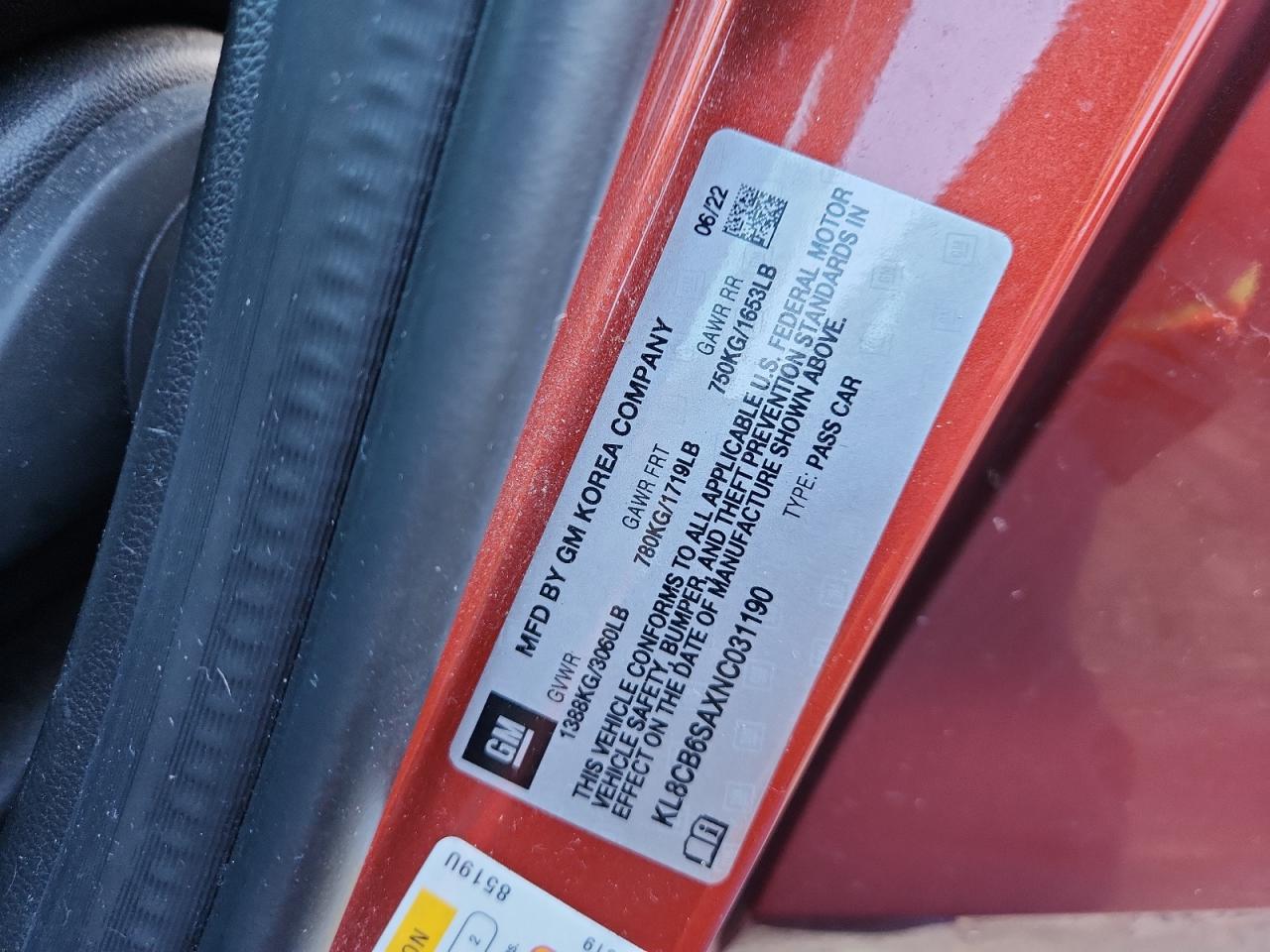 2022 Chevrolet Spark Ls VIN: KL8CB6SAXNC031190 Lot: 84798345