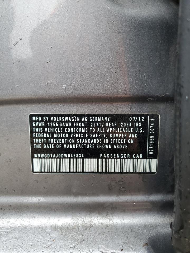 2013 Volkswagen Gti VIN: WVWGD7AJ0DW045834 Lot: 85560925