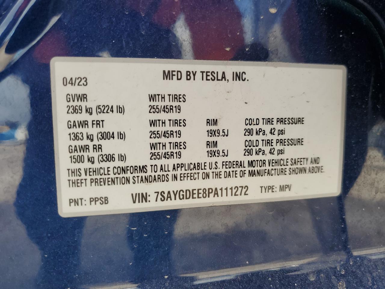 2023 Tesla Model Y VIN: 7SAYGDEE8PA111272 Lot: 81954625