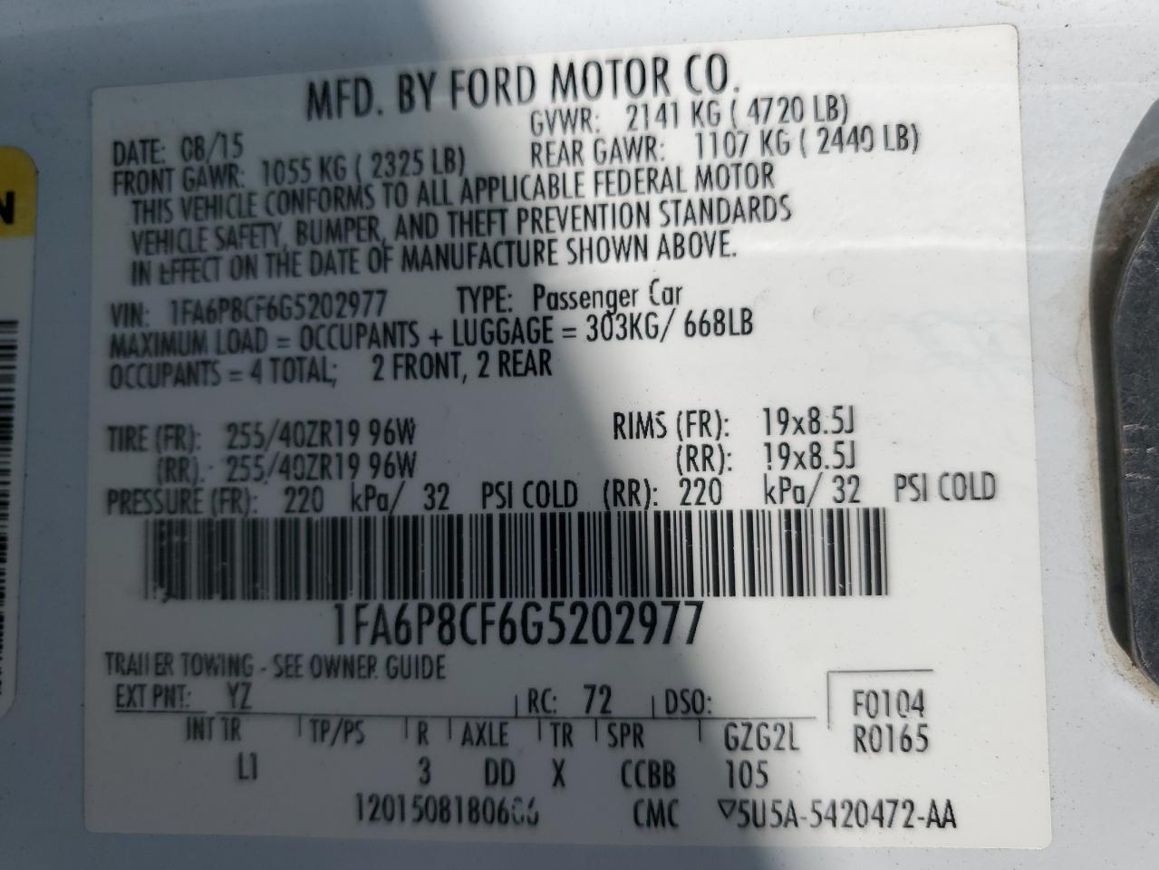 2016 Ford Mustang Gt VIN: 1FA6P8CF6G5202977 Lot: 81976025