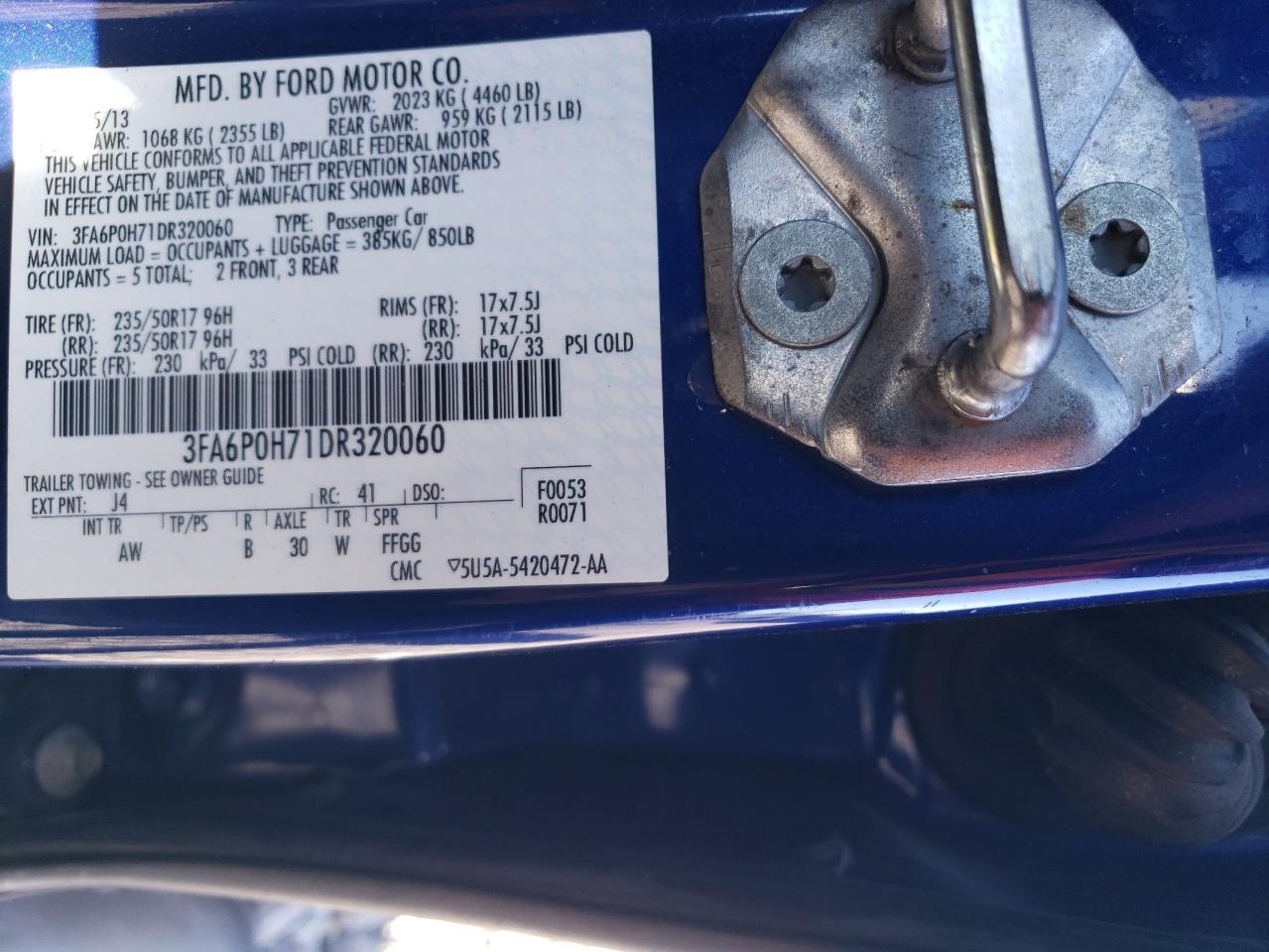 2013 Ford Fusion Se VIN: 3FA6P0H71DR320060 Lot: 89500815