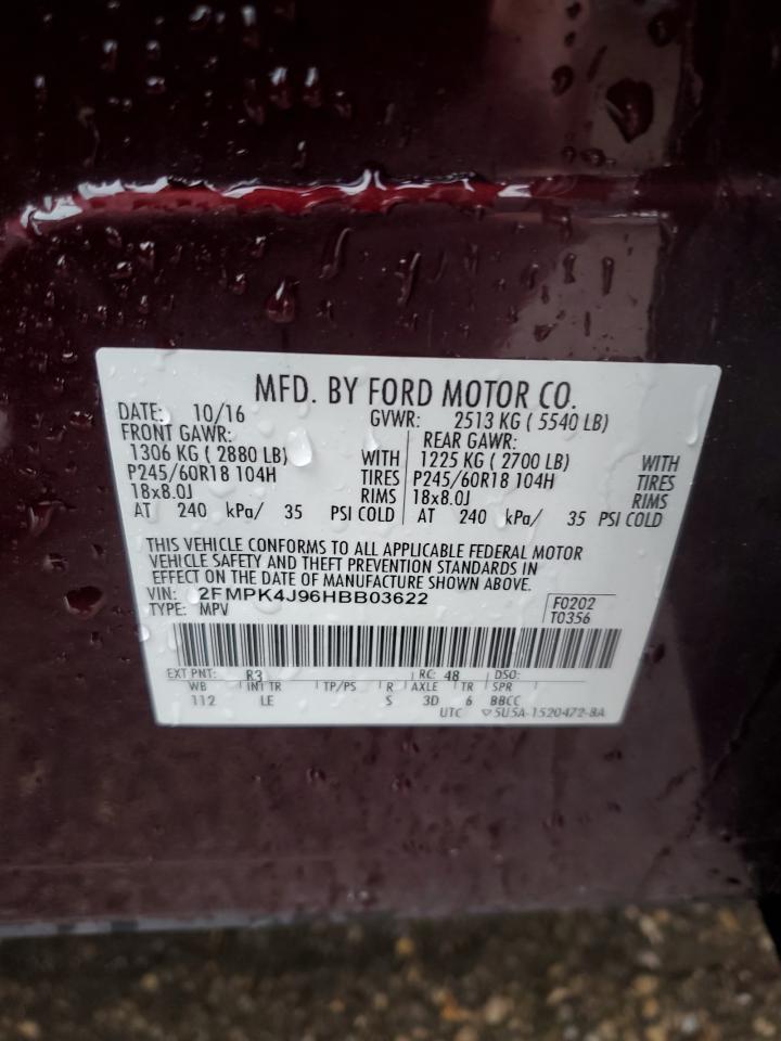 2017 Ford Edge Sel VIN: 2FMPK4J96HBB03622 Lot: 90952115