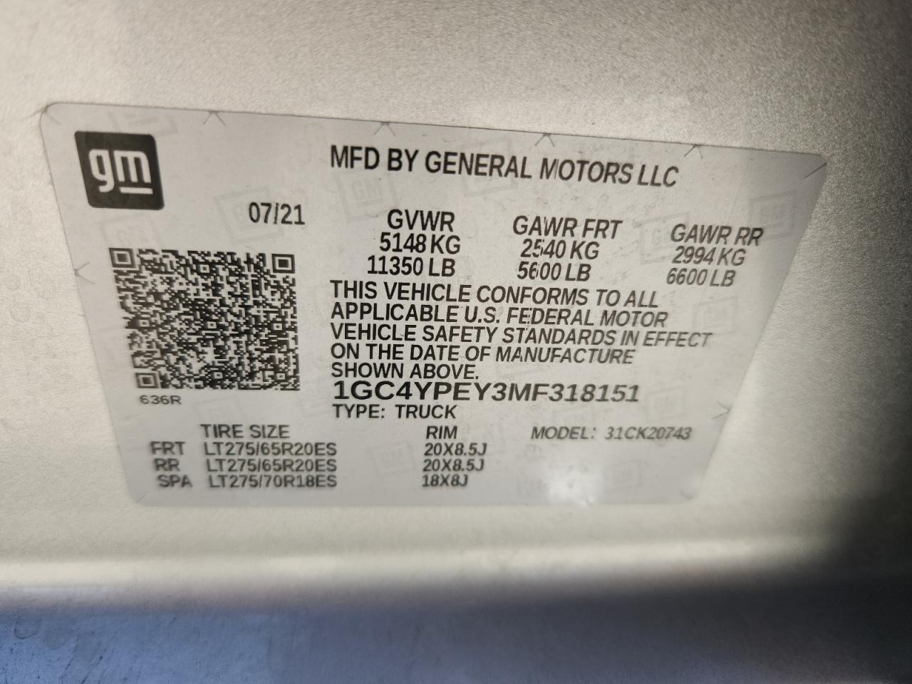 2021 Chevrolet Silverado K2500 Heavy Duty Ltz VIN: 1GC4YPEY3MF318151 Lot: 82185355