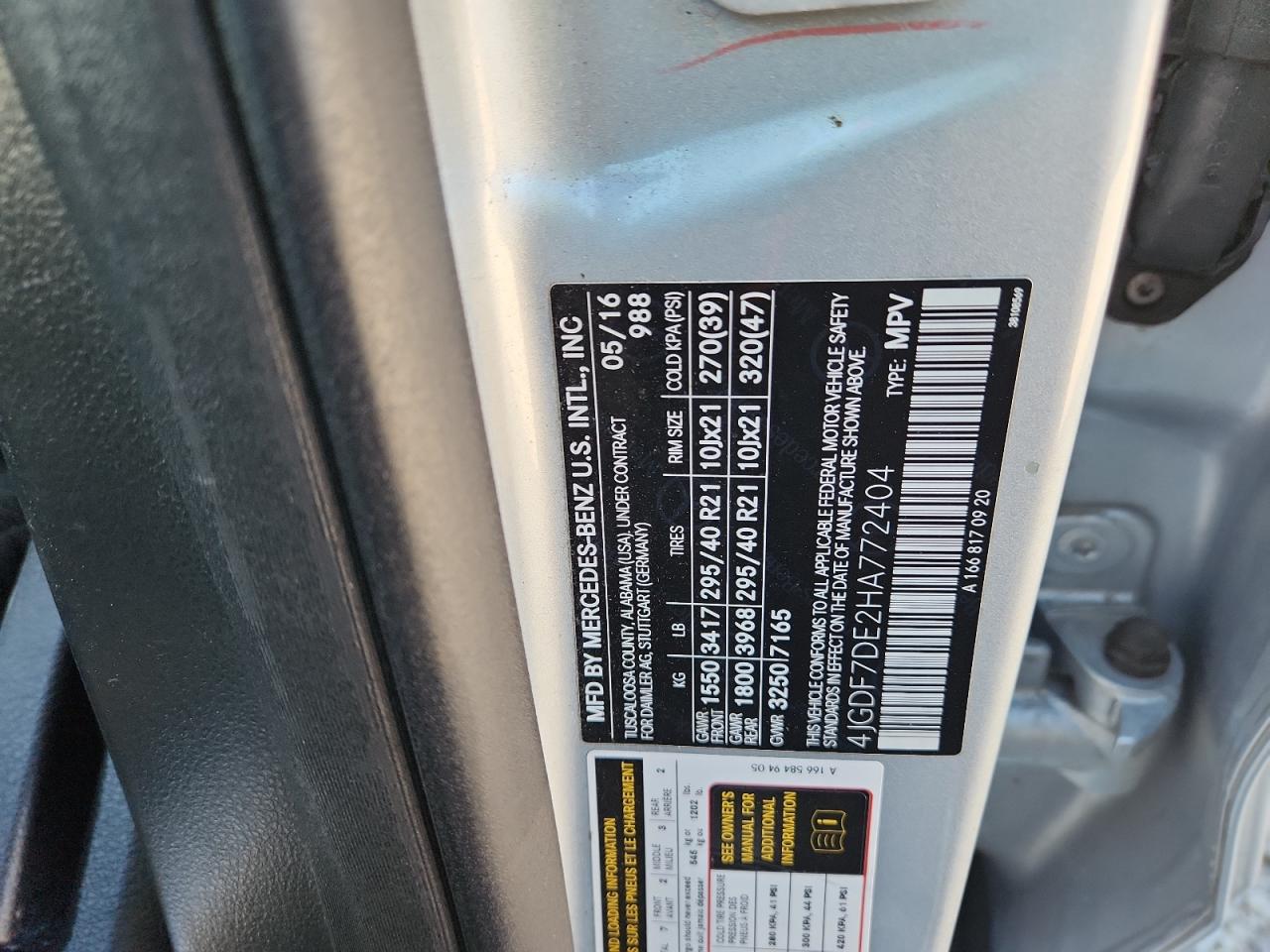 2017 Mercedes-Benz Gls 550 4Matic VIN: 4JGDF7DE2HA772404 Lot: 85902015