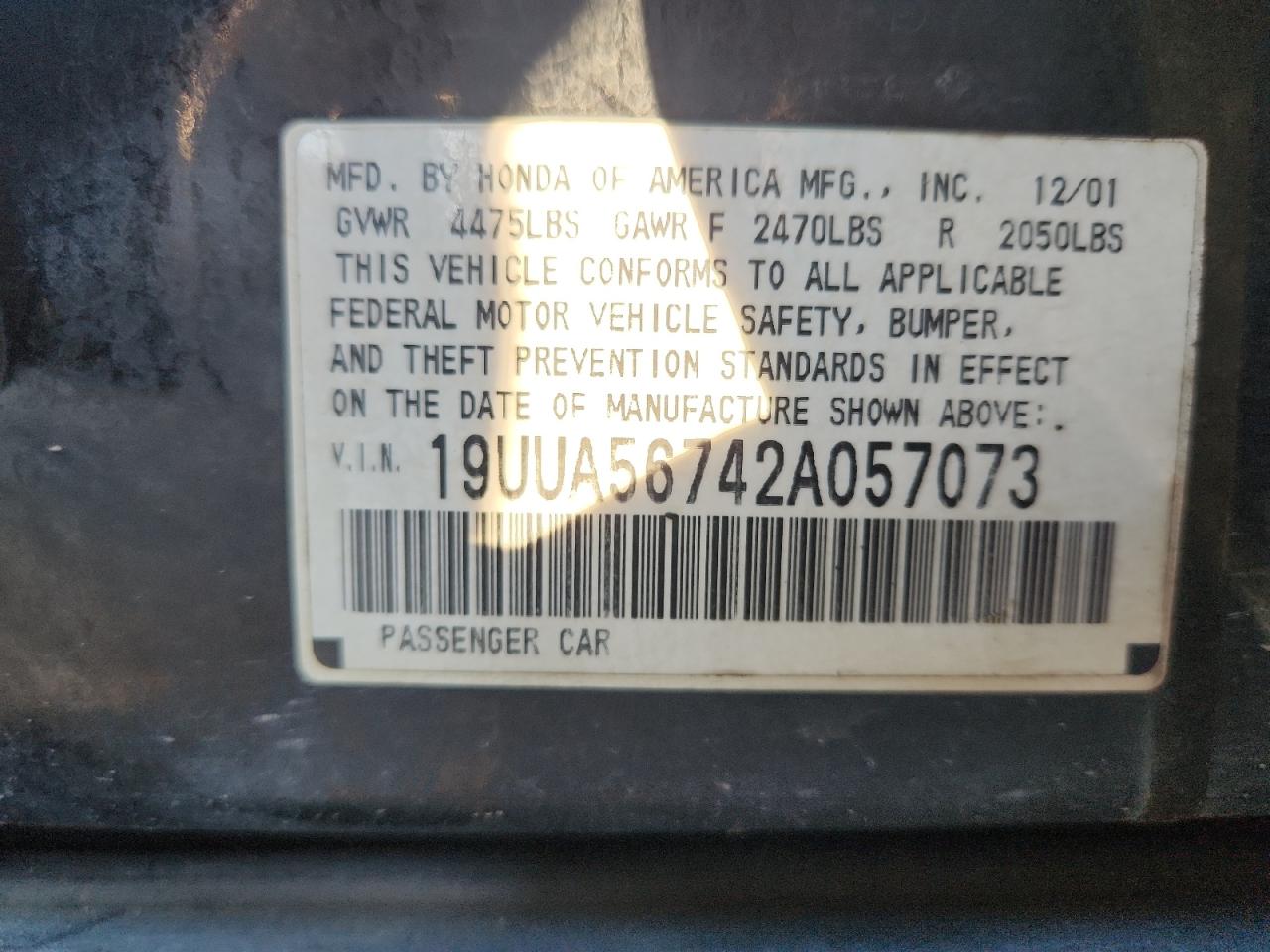 2002 Acura 3.2Tl VIN: 19UUA56742A057073 Lot: 90654275