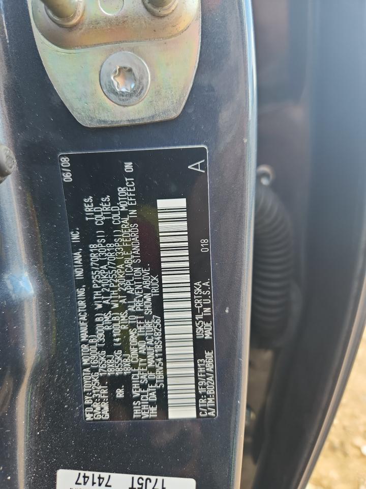 2008 Toyota Tundra Double Cab VIN: 5TBRV54118S482567 Lot: 84949155