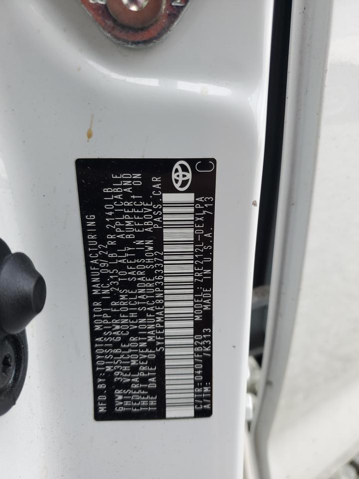 2022 Toyota Corolla Le VIN: 5YFEPMAE8NP363372 Lot: 82380085