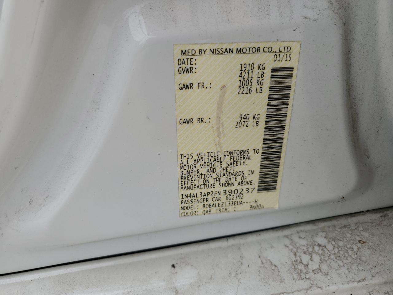 2015 Nissan Altima 2.5 VIN: 1N4AL3AP2FN390237 Lot: 85779535