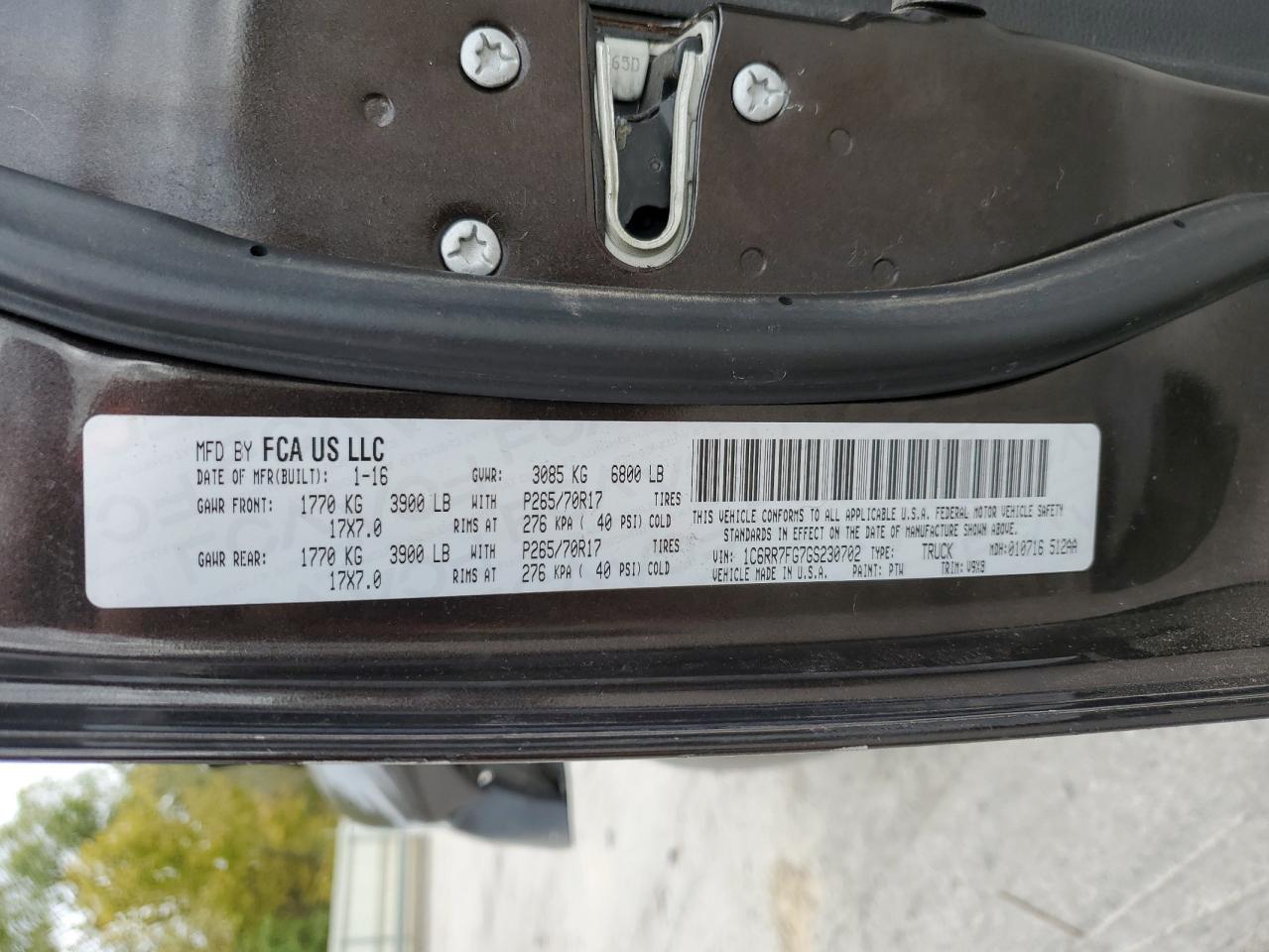 2016 Ram 1500 St VIN: 1C6RR7FG7GS230702 Lot: 86242895