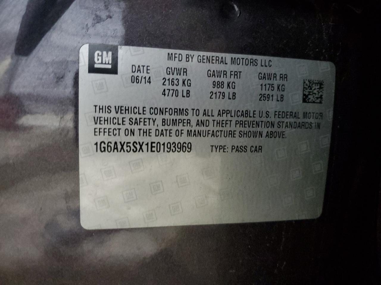 2014 Cadillac Cts Luxury Collection VIN: 1G6AX5SX1E0193969 Lot: 85077885