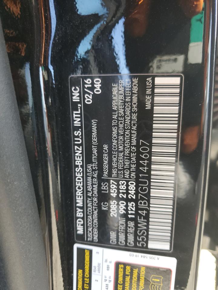 2016 Mercedes-Benz C 300 VIN: 55SWF4JB7GU144607 Lot: 90269985