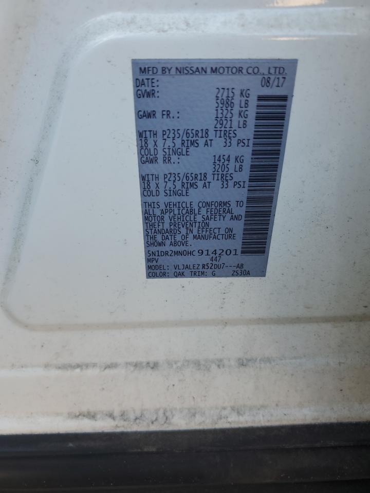 2017 Nissan Pathfinder S VIN: 5N1DR2MN0HC914201 Lot: 89440175