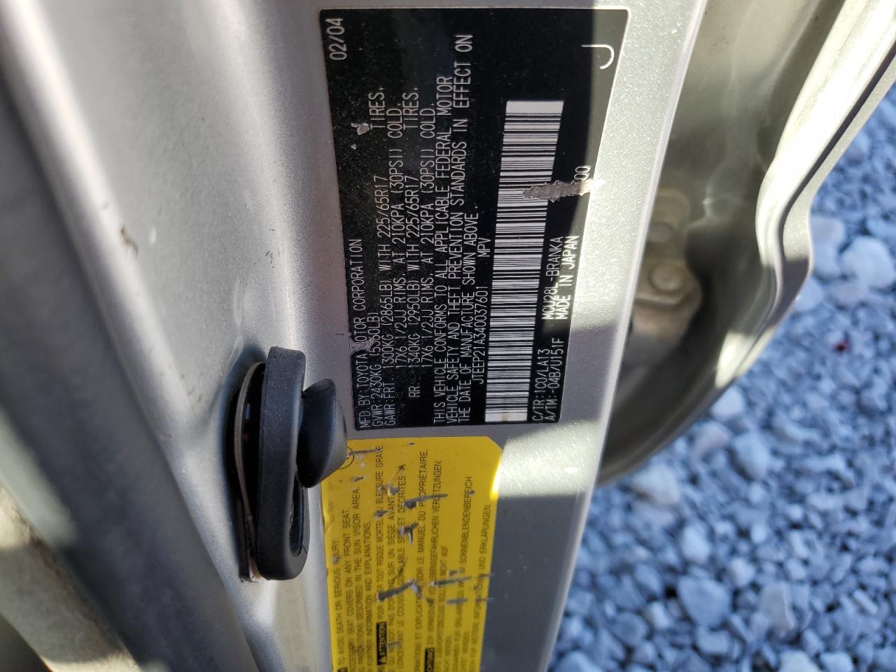 2004 Toyota Highlander VIN: JTEEP21A340037601 Lot: 89520955