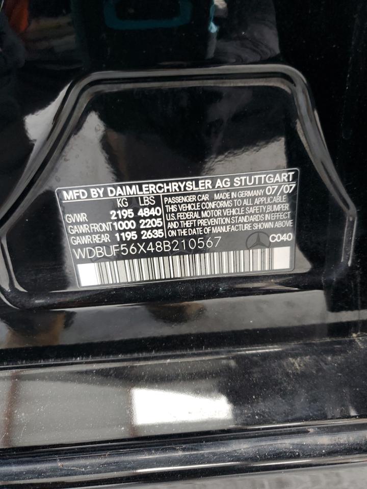 2008 Mercedes-Benz E 350 VIN: WDBUF56X48B210567 Lot: 85599345