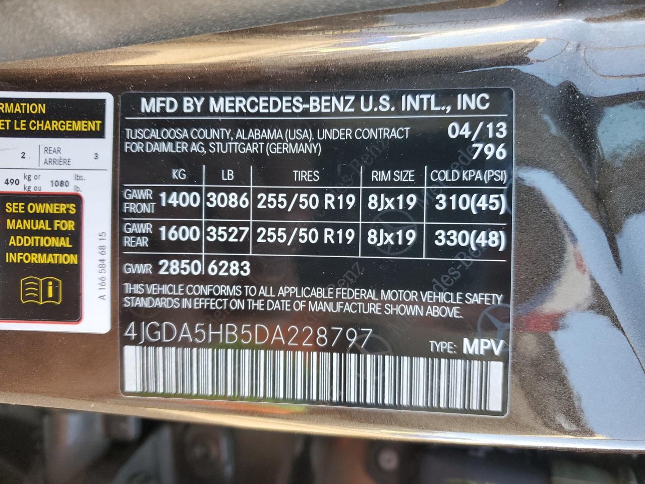 2013 Mercedes-Benz Ml 350 4Matic VIN: 4JGDA5HB5DA228797 Lot: 89663895