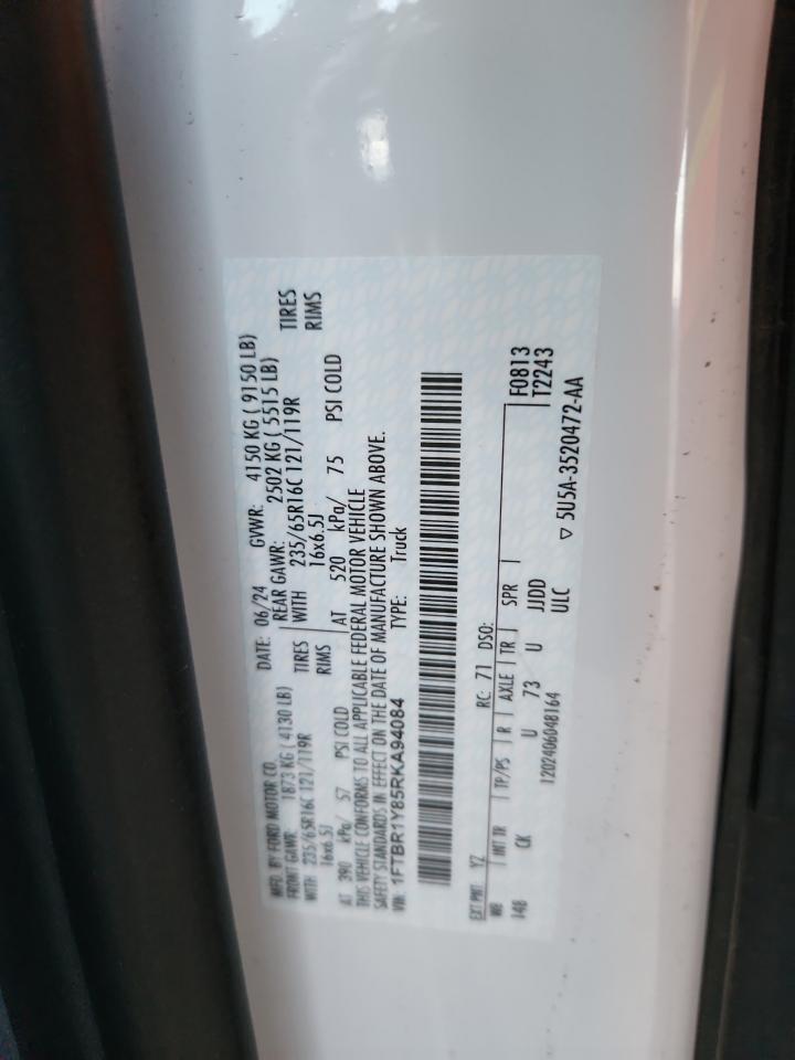 2024 Ford Transit T-250 VIN: 1FTBR1Y85RKA94084 Lot: 84000495