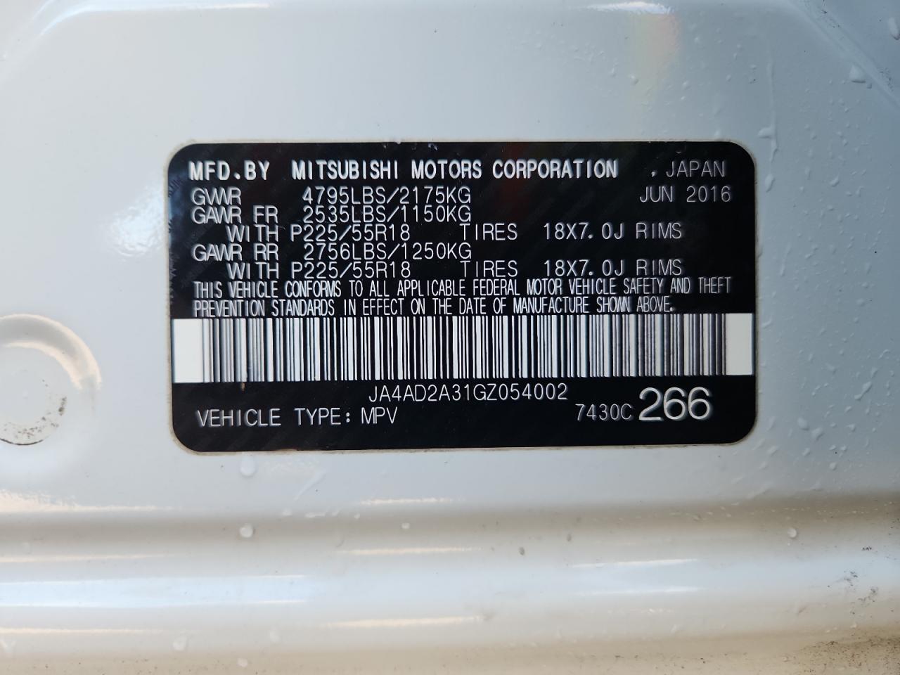 2016 Mitsubishi Outlander Es VIN: JA4AD2A31GZ054002 Lot: 86485395