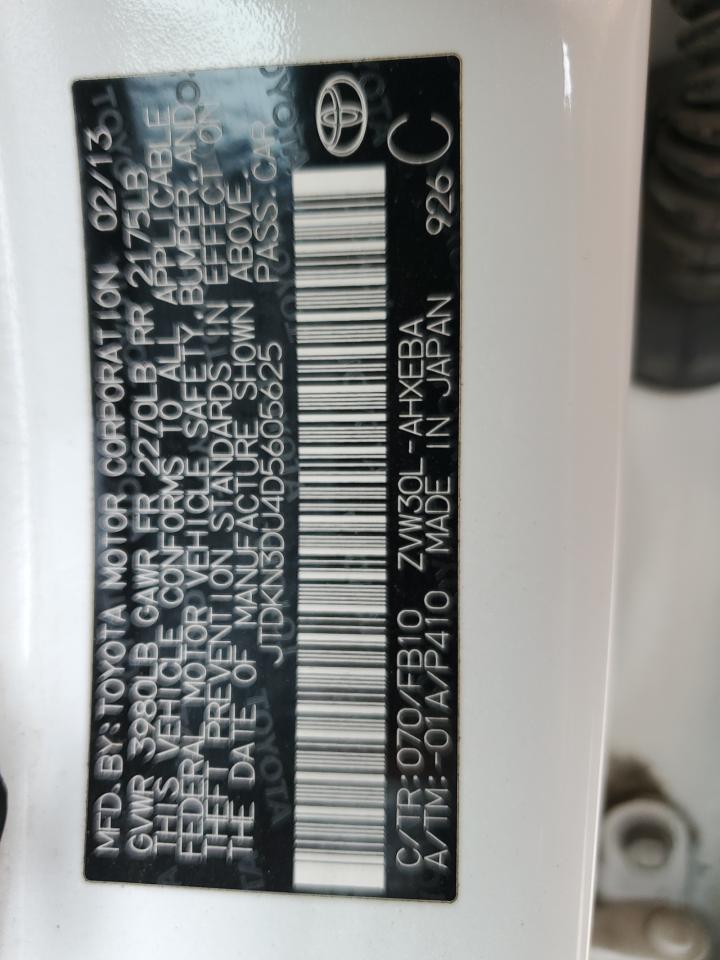 2013 Toyota Prius VIN: JTDKN3DU4D5605625 Lot: 85875275