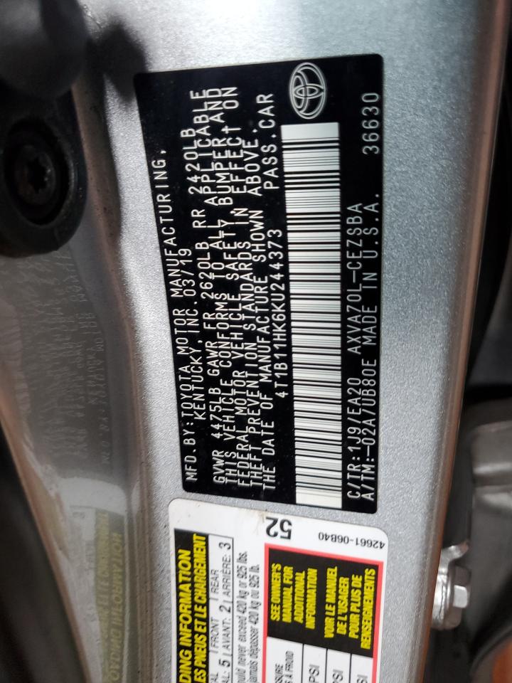 2019 Toyota Camry L VIN: 4T1B11HK6KU244373 Lot: 85328955