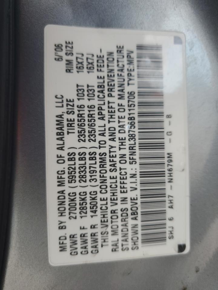 2006 Honda Odyssey Exl VIN: 5FNRL38756B115706 Lot: 82527395